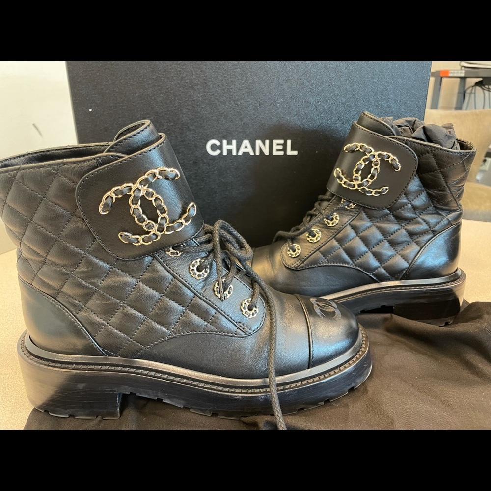 Chanel Lace Up Combat Boot